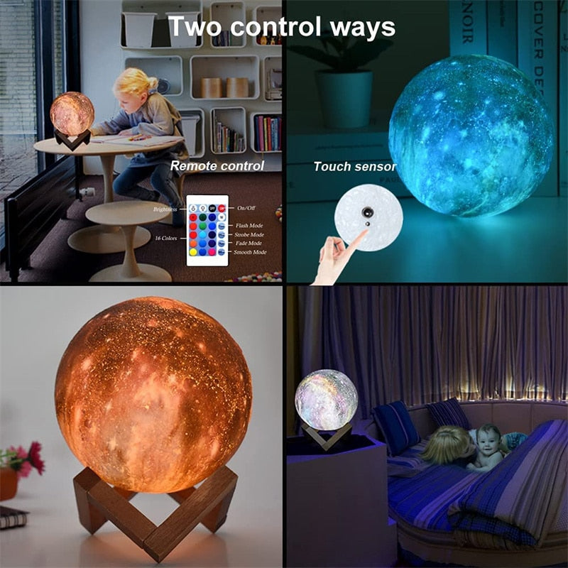 Moon Lamp, Galaxy Night Light, 16 Colors Large galaxy light 3D printing Moon Night