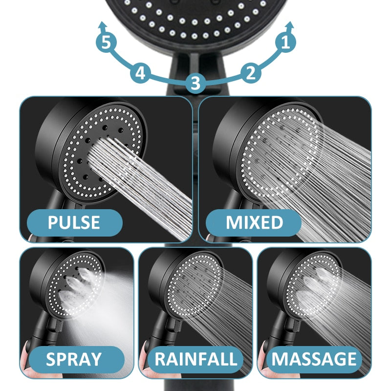 Saving Water Shower Head  5 Mode Adjustable High Pressure Shower