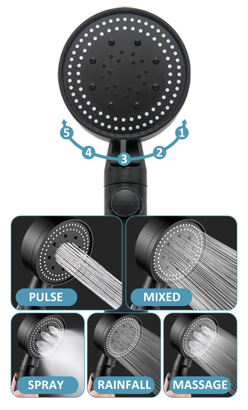 Saving Water Shower Head 5 Mode Adjustable High Pressure Shower