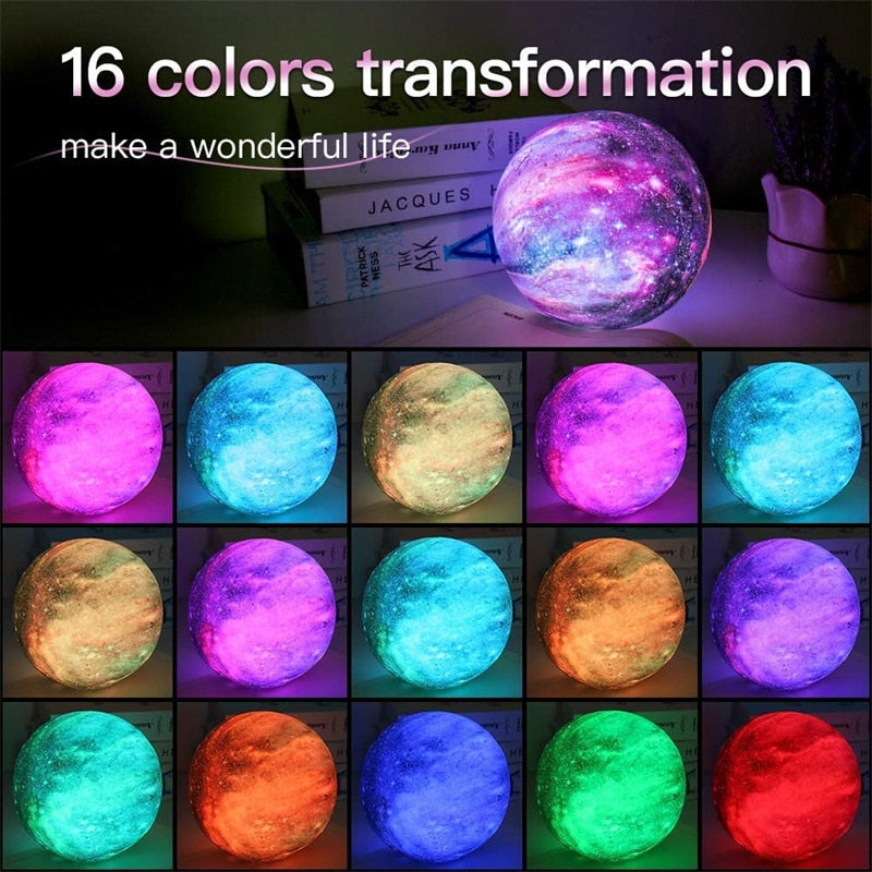 Moon Lamp, Galaxy Night Light, 16 Colors Large galaxy light 3D printing Moon Night