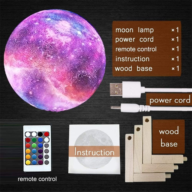 Moon Lamp, Galaxy Night Light, 16 Colors Large galaxy light 3D printing Moon Night