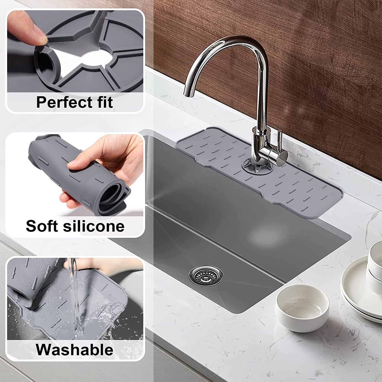 Kitchen Sink Splash Guard, Silicone Sink Faucet Mat, Sink Draining Pad Behind Faucet