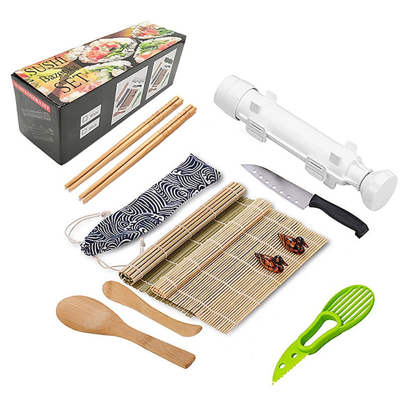Sushi Ninja Sushi Making Kit for Beginners - Sushi Bazooka Sushi Maker Kit with Bamboo Sushi Rolling Mat, Sushi Knife, Avocado Slicer, Chopsticks, Rice Paddle, Rice Spreader & DIY Sushi Roller Guide