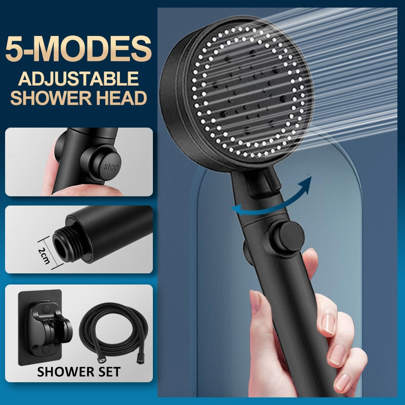 Saving Water Shower Head  5 Mode Adjustable High Pressure Shower